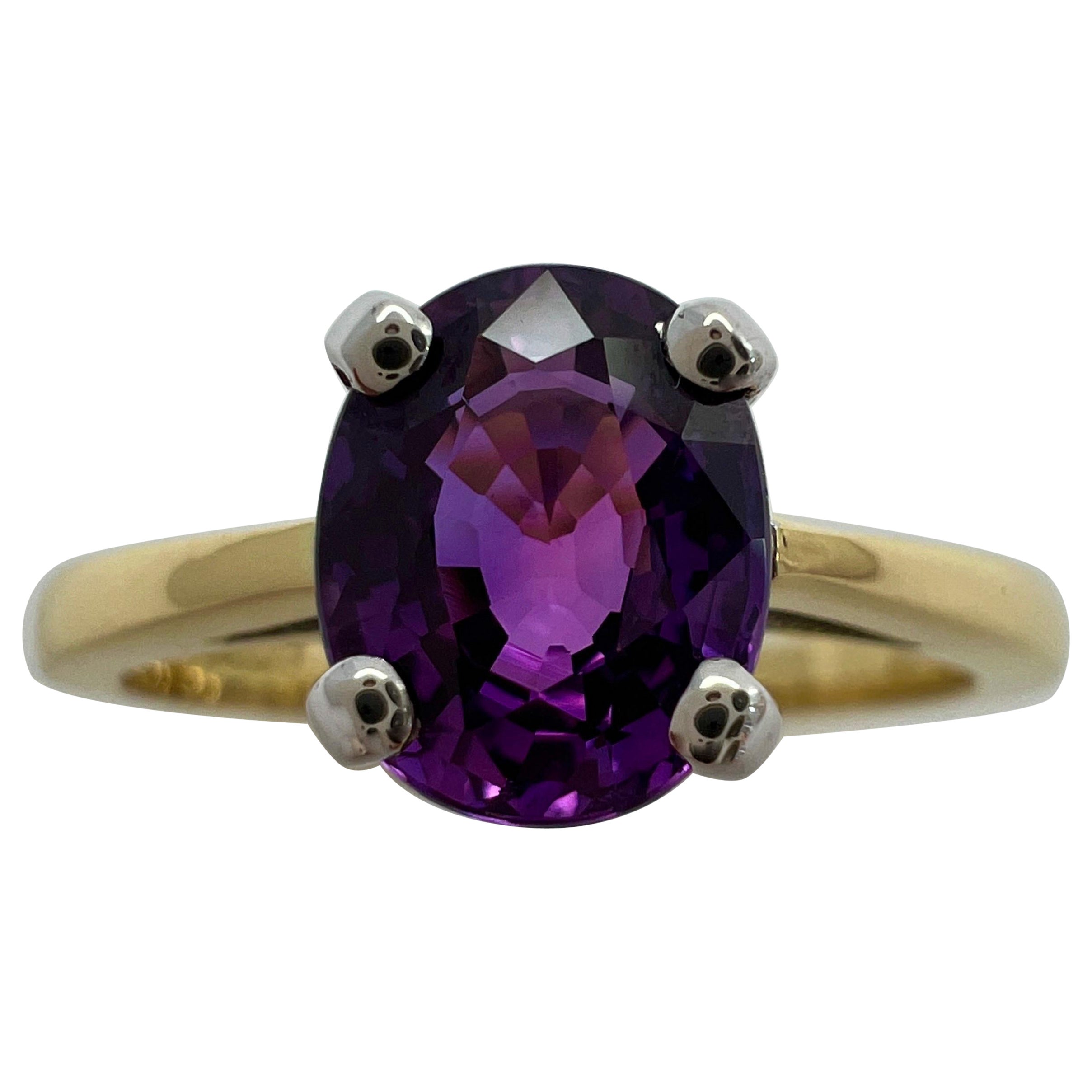 1.59 Carat Natural Deep Purple Sapphire Oval Cut 18 Karat Gold Solitaire Ring For Sale