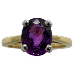 1.59 Carat Natural Deep Purple Sapphire Oval Cut 18 Karat Gold Solitaire Ring