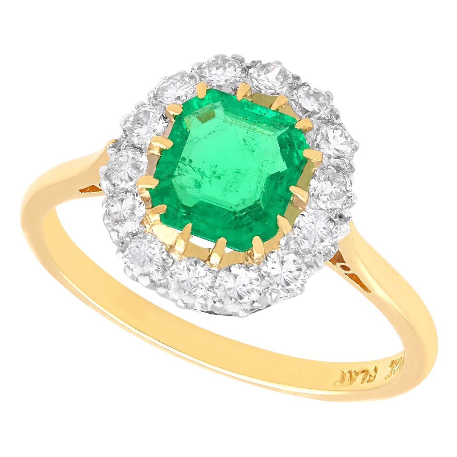 Antique Emerald Cut Emerald Ring in Yellow Gold For Sale
