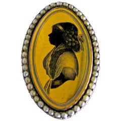 Antique Pearl and Verre Eglomisé  Portrait Ring