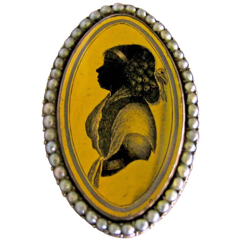 Antique perle et verre églomisé verré Bague représentant un portrait En  vente sur 1stDibs
