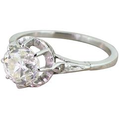 Vintage 1930s Art Deco 1.89 Carat Old Cut Diamond Gold Platinum Engagement Ring 