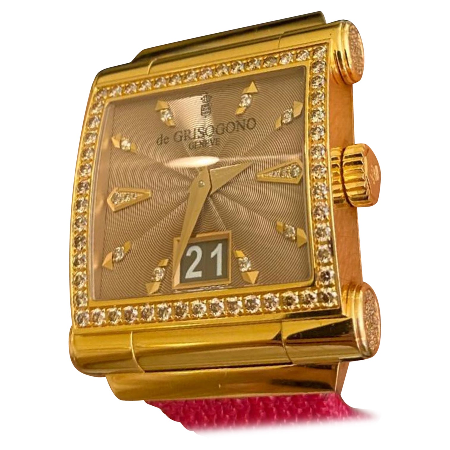 De Grisogono Grande S1218ct Rose Gold 3.22ct Diamond Watch Pink Galuchat Strap
