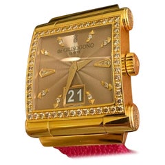 De Grisogono Grande S1218ct Rose Gold 3.22ct Diamond Watch Pink Galuchat Strap