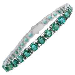 12.51 Carat Natural Emerald Tennis Riviera 14 Kt. White Gold Bracelet