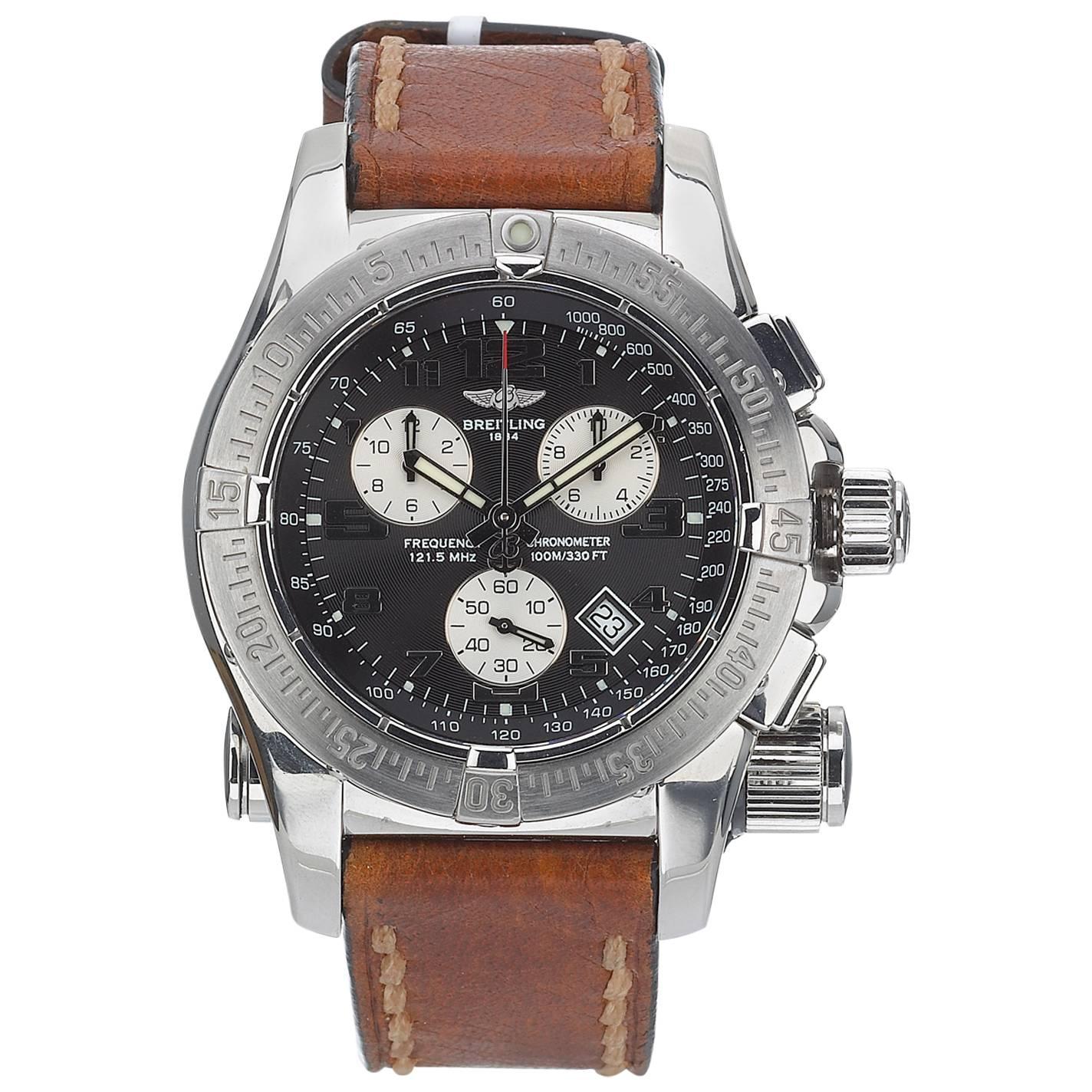 Breitling Stainless Steel Emergency Chronograph Quartz Wristwatch