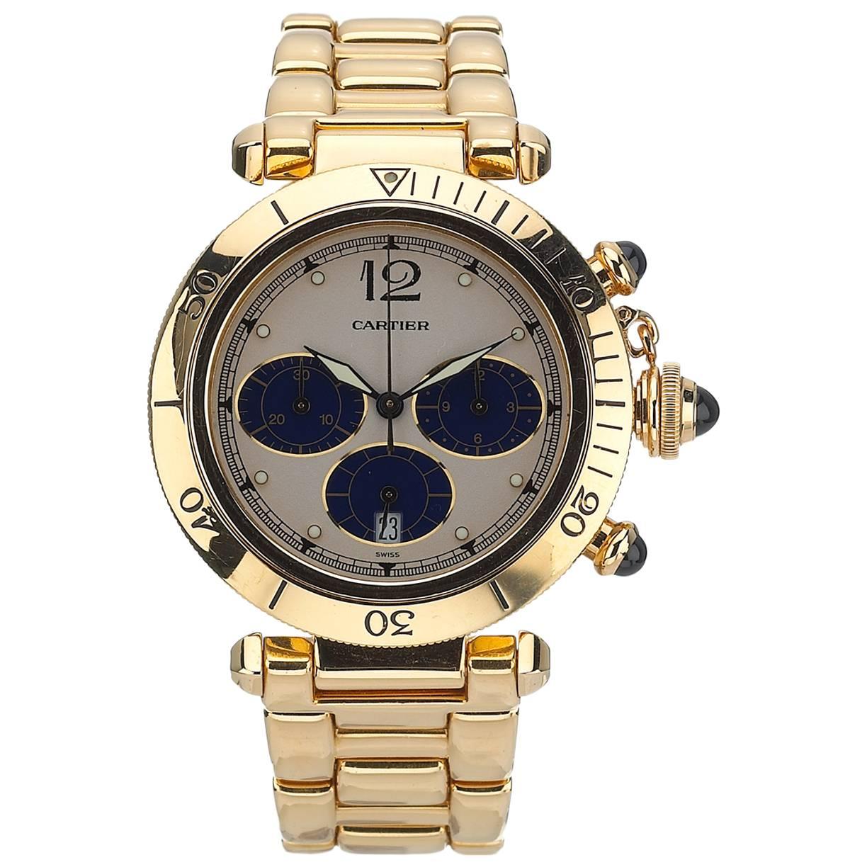 Cartier Gelbgold Pasha Chronograph Quarz-Armbanduhr