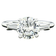 Vintage Platinum 2.4ct GIA Round Diamond Solitaire Baguette Side Engagement Ring