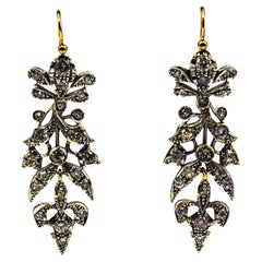 Art Nouveau Style 4.14 Carat White Brilliant Cut Diamond Yellow Gold Earrings