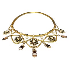 Hancocks viktorianische Feston-Halskette aus Gold mit Diamanten im Altschliff, Perle und gebändertem Achat