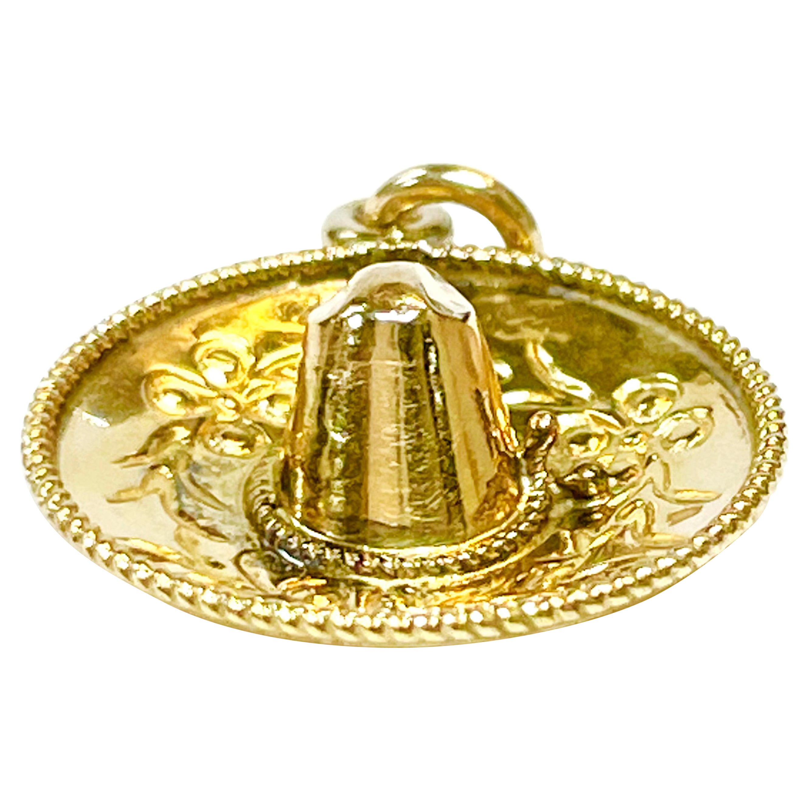 Yellow Gold Sombrero Charm Pendant For Sale