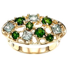 Hi June Parker Anello Cocktail con Zaffiro Verde e Tsavorite in oro giallo da 1,37 Carati