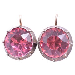 Georgian circa 1820 Round Pink Paste Earrings Backed in Silver