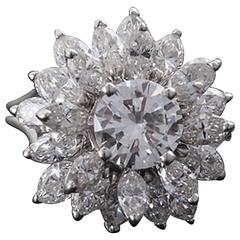 Round And Marquise Cluster Diamond Platinum Ring