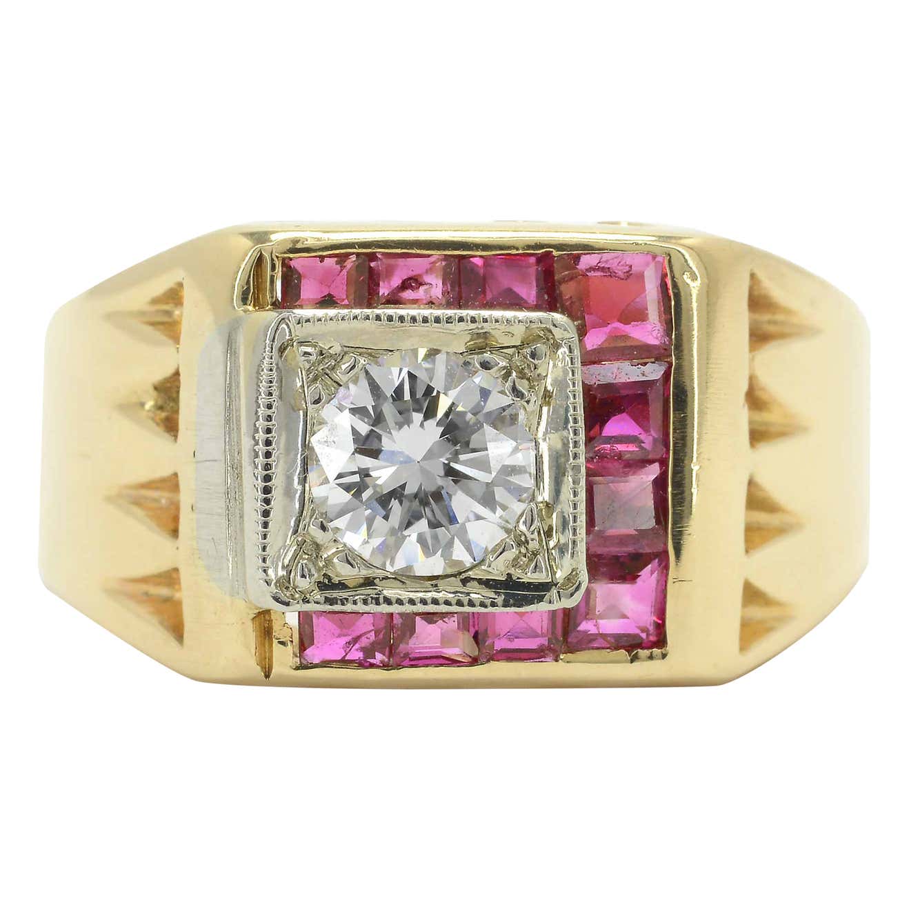 Retro Ruby and 1/2 Carat Diamond Men's Pinky Ring Unisex Cocktail or ...