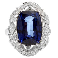 10.80 Carats Ceylon Blue Sapphire and Natural Diamond 14K Solid Whit