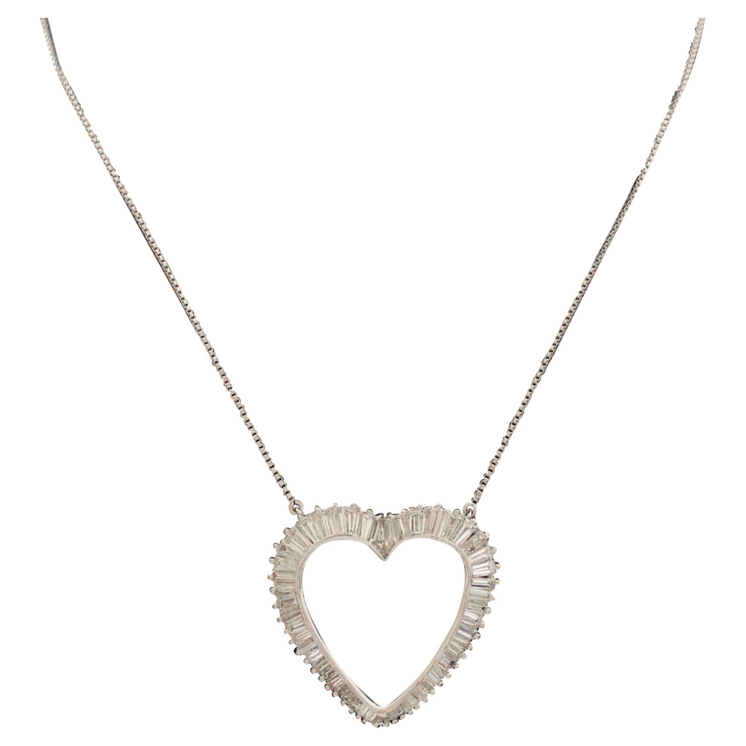 Platin Diamant Baguette Herz Halskette 3,00 Karat Circa 1960er Jahre