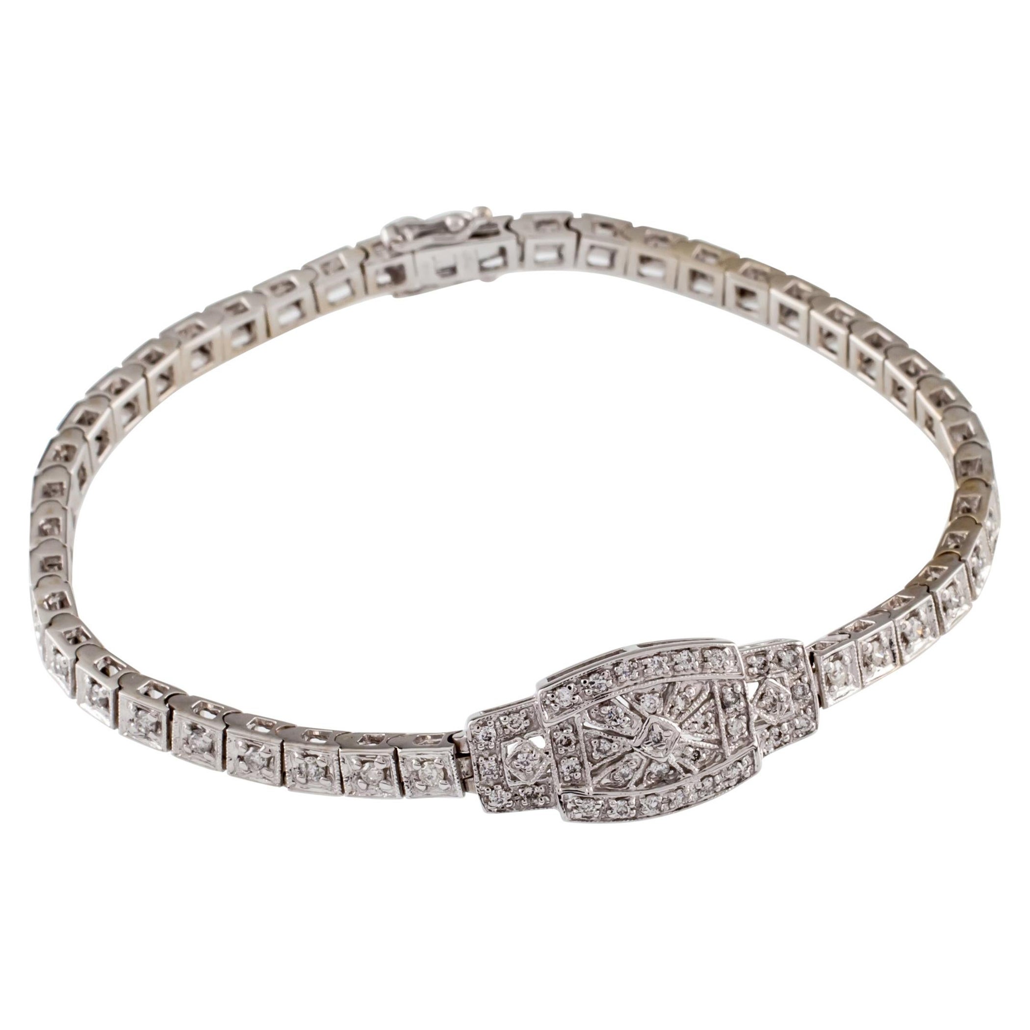 1.00 Carat Diamond Art Deco Inspired Plaque Bracelet in White Gold For Sale