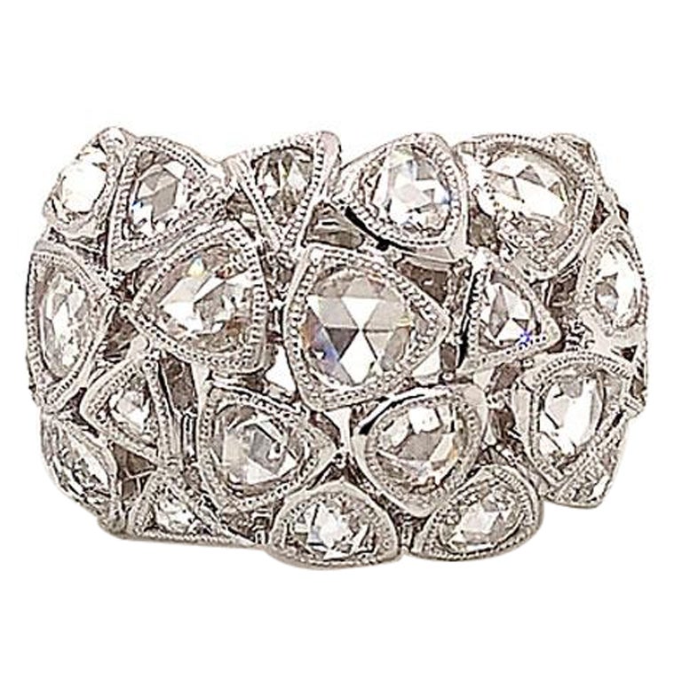 Rose Cut Multi Diamond Dome Ring in 18k White Gold
