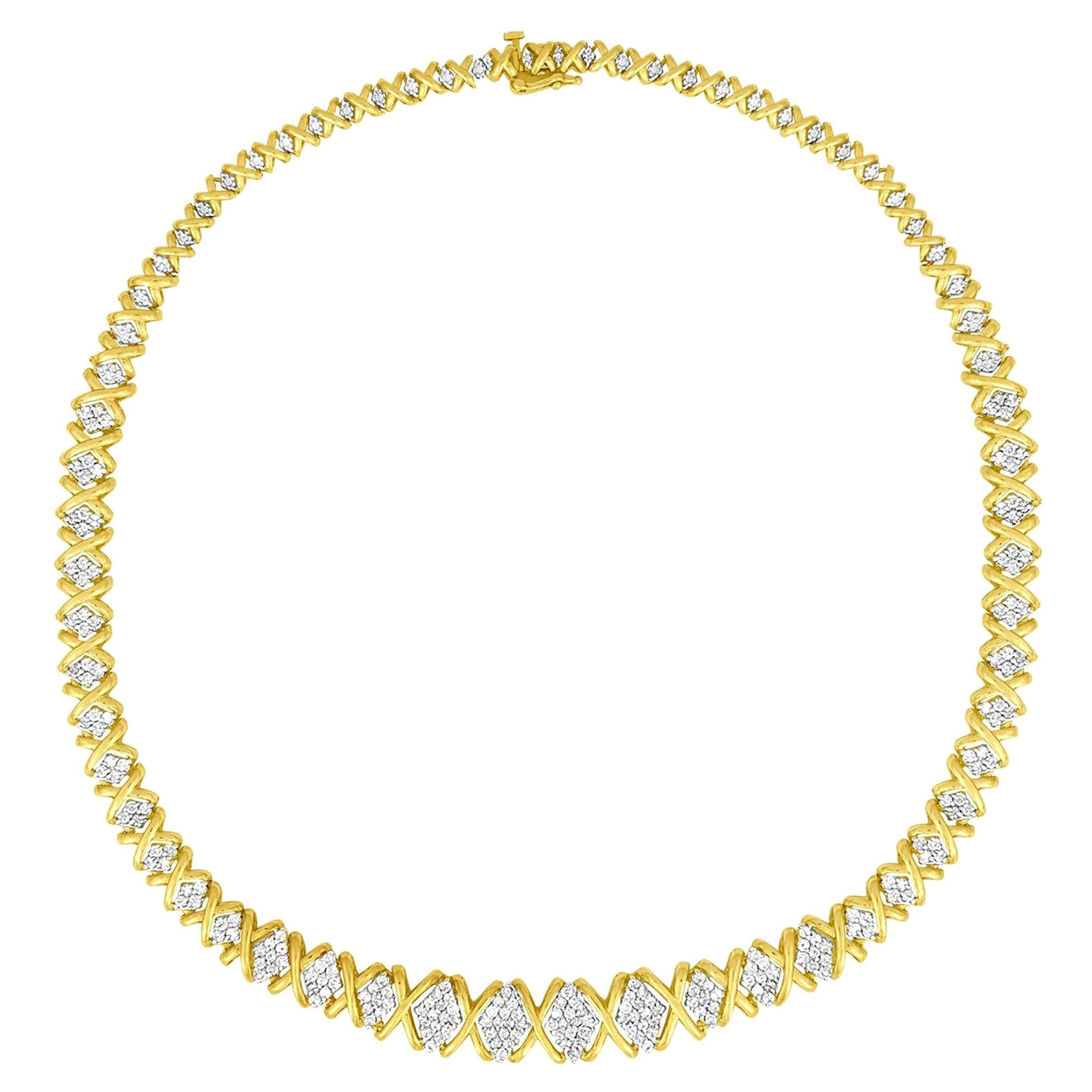 10K Yellow Gold 4.0 Carat Round Diamond Graduating Riviera Statement Necklace For Sale