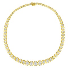 10K Yellow Gold 4.0 Carat Round Diamond Graduating Riviera Statement Necklace