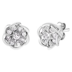 10K White Gold 1/2 Carat Diamond Floral Cluster Swirl Stud Earrings