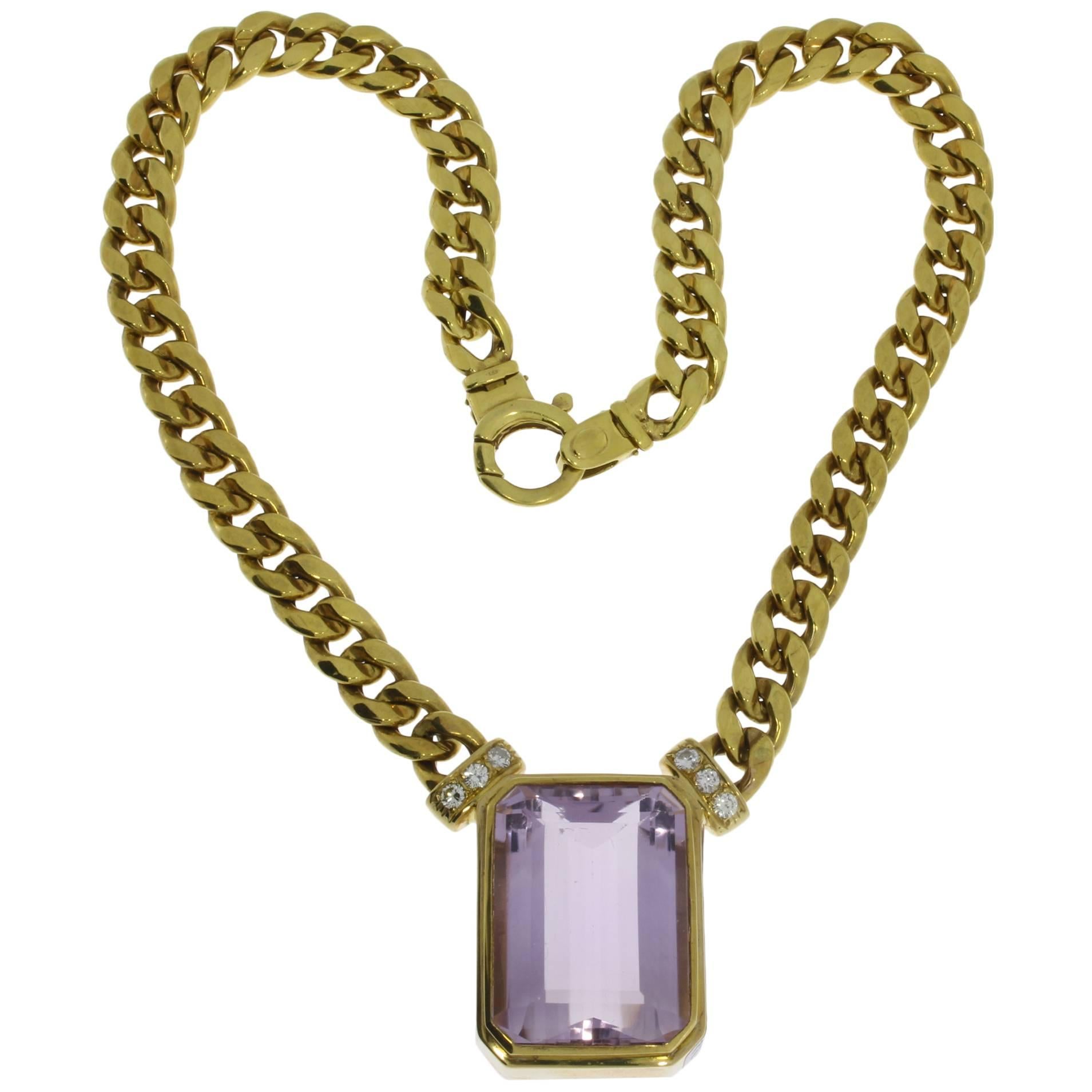 Large Amethyst Diamond Gold Necklace