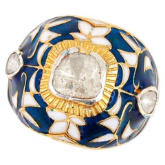 Zeitgenössischer Maghal Polki Bombe-Ring mit Diamanten im Rosenschliff und Emaille