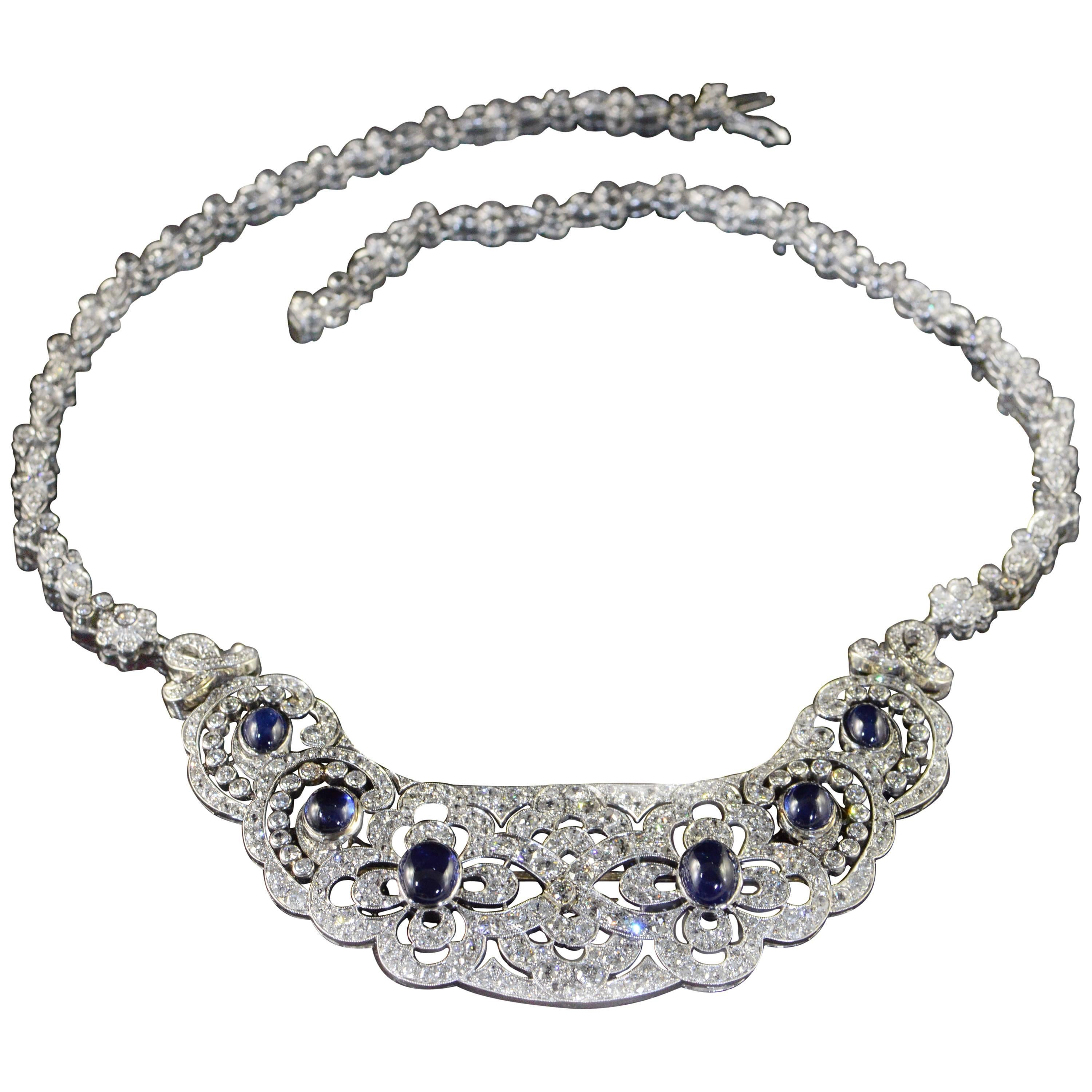 1920s Sapphire Diamond Bib Necklace For Sale