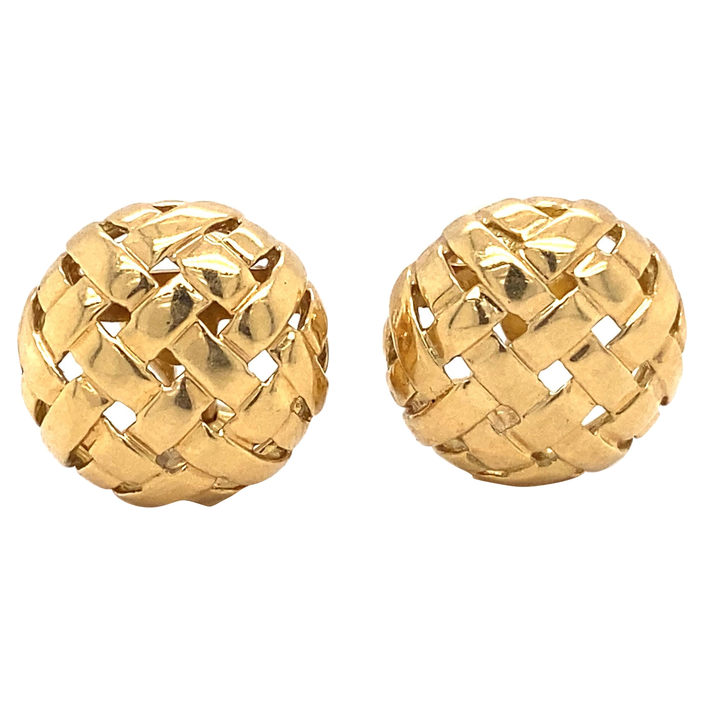 Tiffany & Co. Vannerie Woven Button Earrings in 18 Karat Gold For Sale