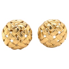 Tiffany & Co. Vannerie Woven Button Earrings in 18 Karat Gold