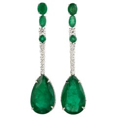 12.95 Carats Emerald Diamond 14 Karat Gold Dangle Earrings