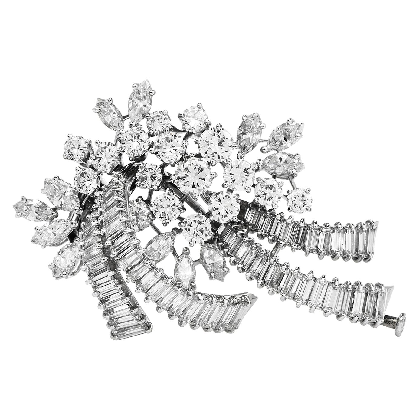 Vintage Solid Platinum 1.95ctw Old Cut Diamond Ribbon Bow Flower Pin ...