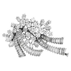 Vintage Cluster 10.65cts Diamond Platinum Flower Ribbon Brooch Pin