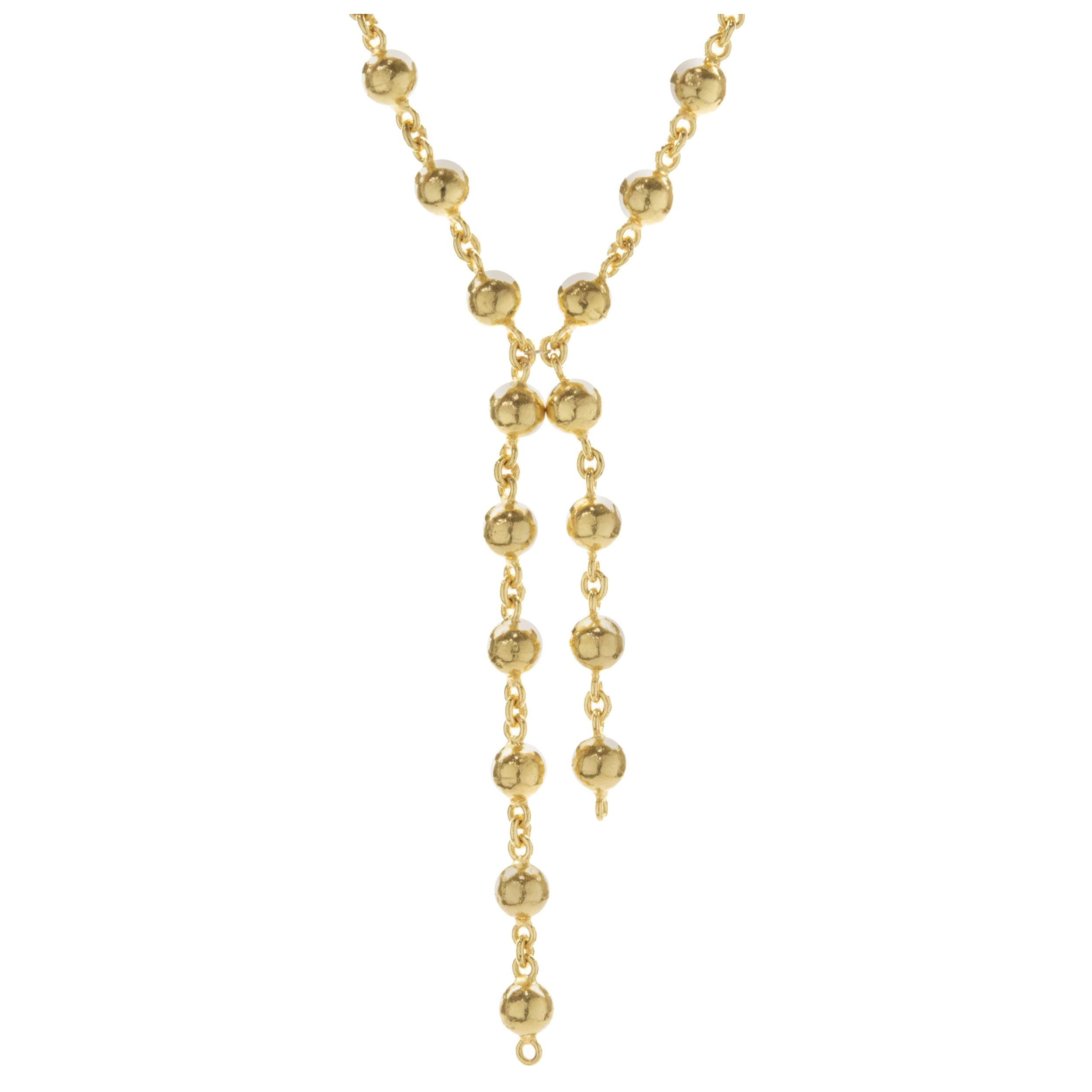 24 Karat Yellow Gold Ball Link Lariat Necklace For Sale