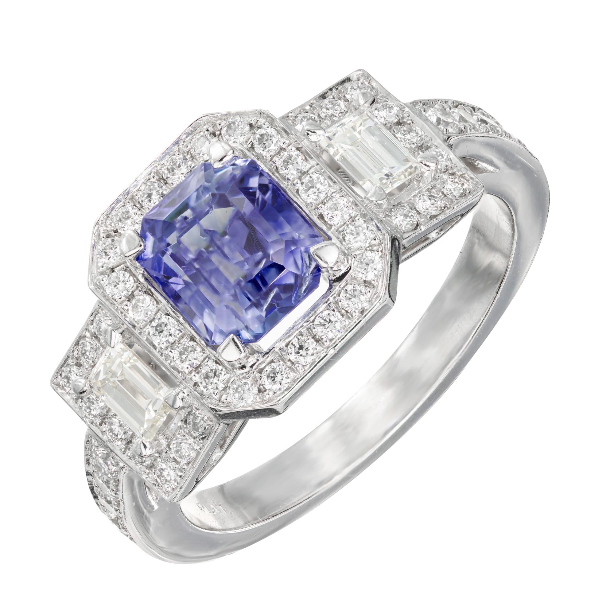 Peter Suchy 1.53 Carat Sapphire Diamond Platinum Three-Stone Engagement Ring For Sale