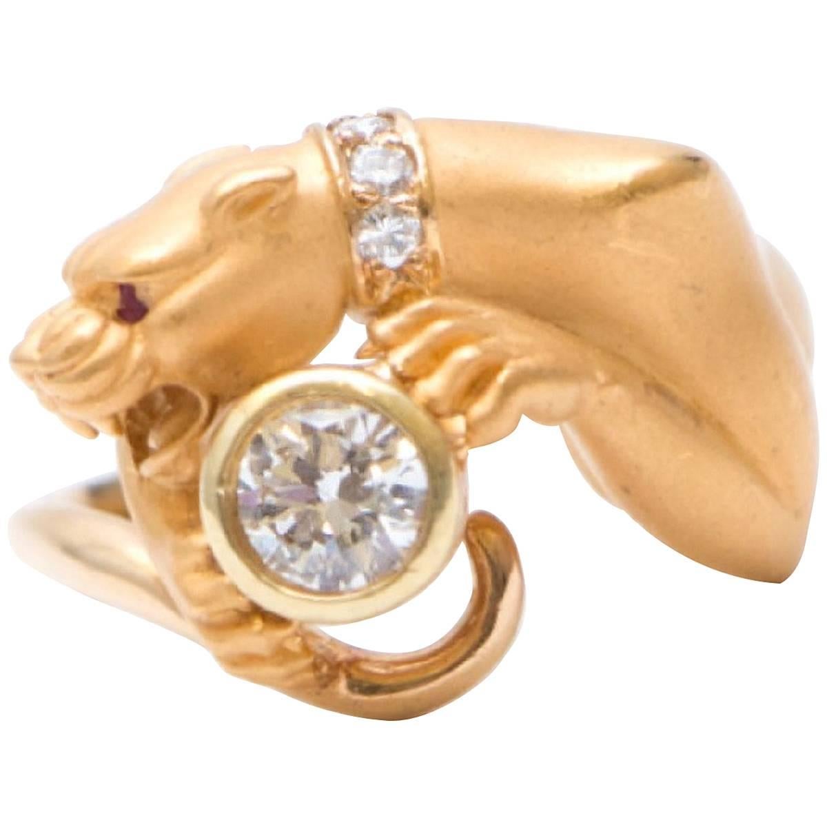 Carrera Y Carrera 18kt Gold Panther Ring Ruby Eyes & Diamond Collar Brand New For Sale