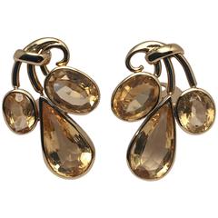 Citrine Gold Leaf Motif Earrings