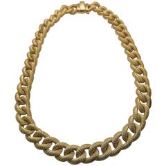 Yellow Gold Textured Curb Link Necklace