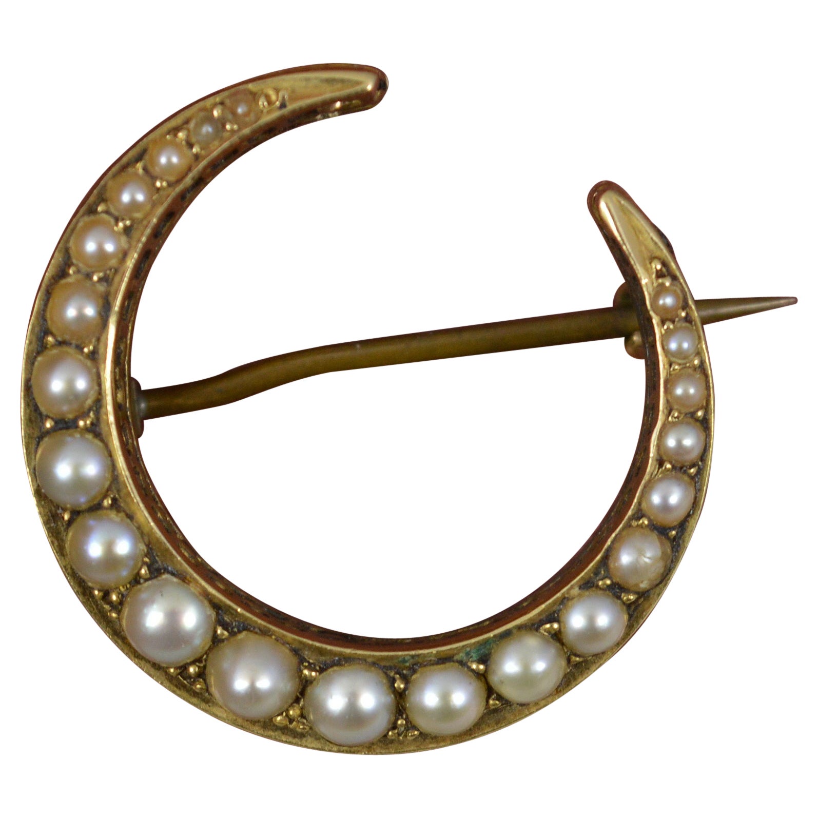 Victorian 15 Carat Gold and Pearl Crescent Brooch