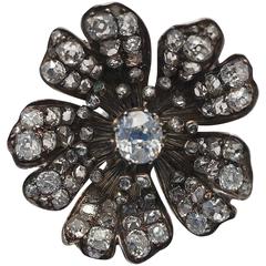 Victorian Diamond Gold Platinum Flower Brooch