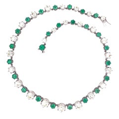 Collana moderna antica in oro bianco 18 carati 31,71 carati con diamante Old Mine Cut Rivière