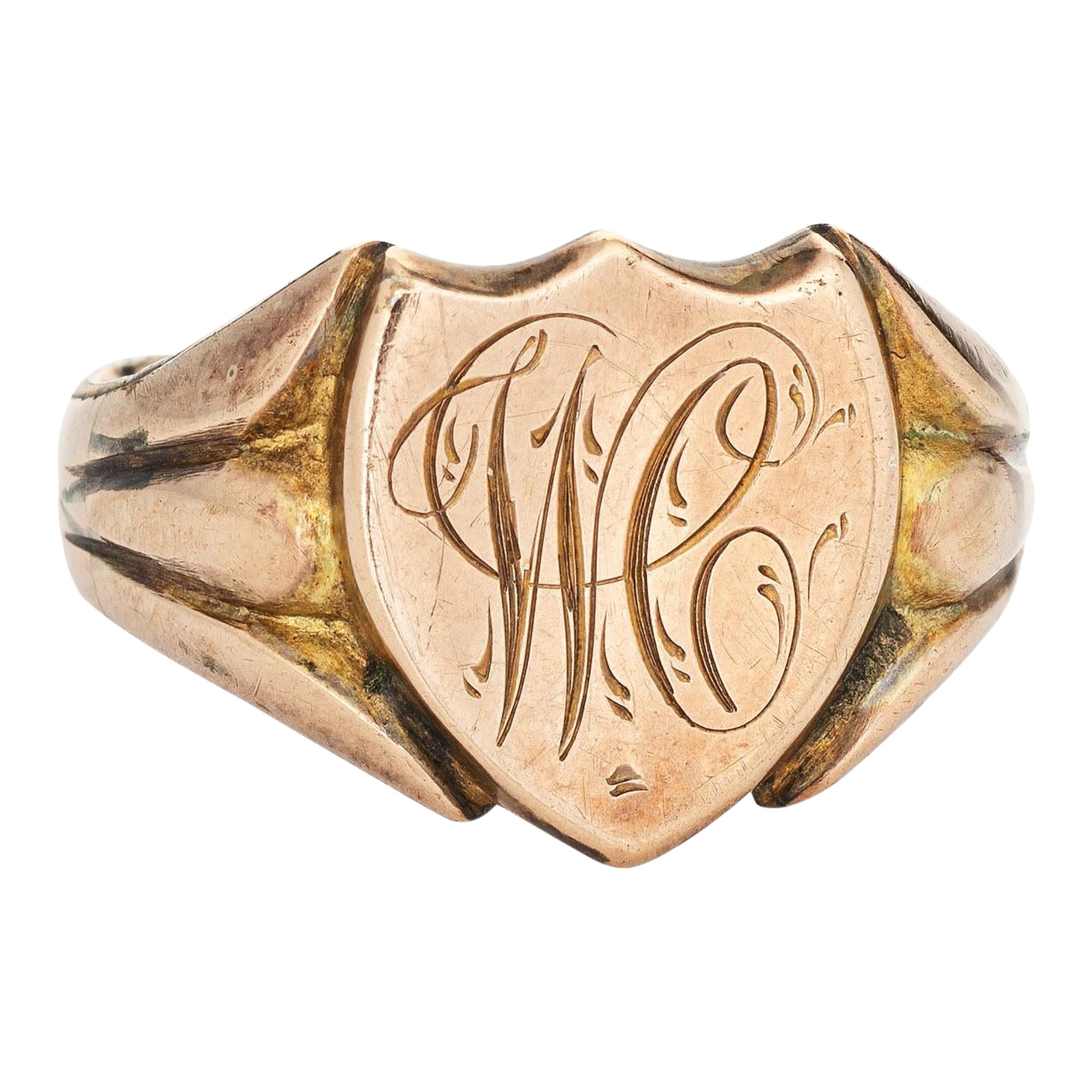 Antique Victorian Shield Signet Ring 9k Rose Gold Vintage Fine Jewelry