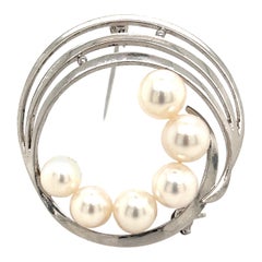 Mikimoto Broche en forme de cercle en argent sterling avec perles Akoya, 7,5 mm