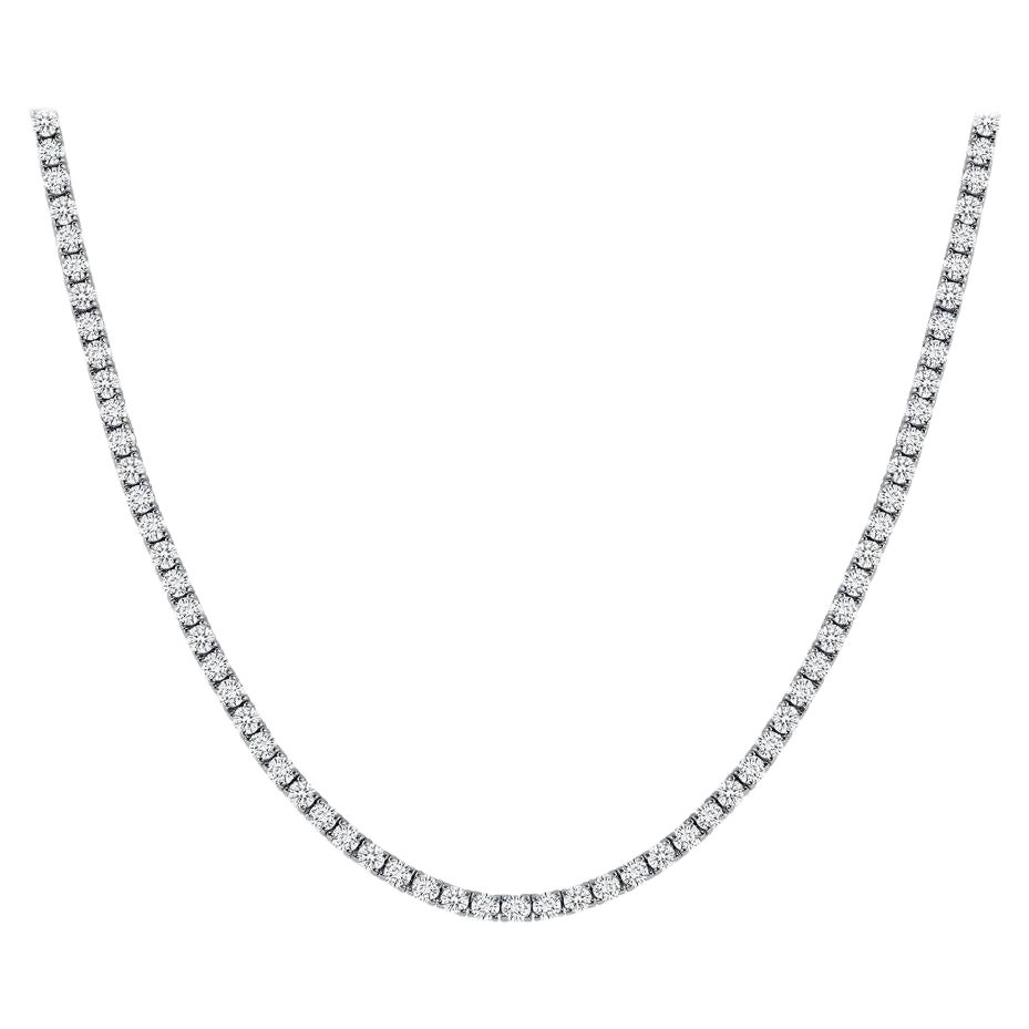 14k White Gold Tennis Necklace. 20 Carats F-G Color Vs Clarity, 20 Inches For Sale
