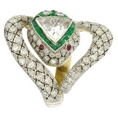 Réservé pour la bague serpent de style Art Déco Stephen 3/4 Ct. Diamant taille poire et émeraude