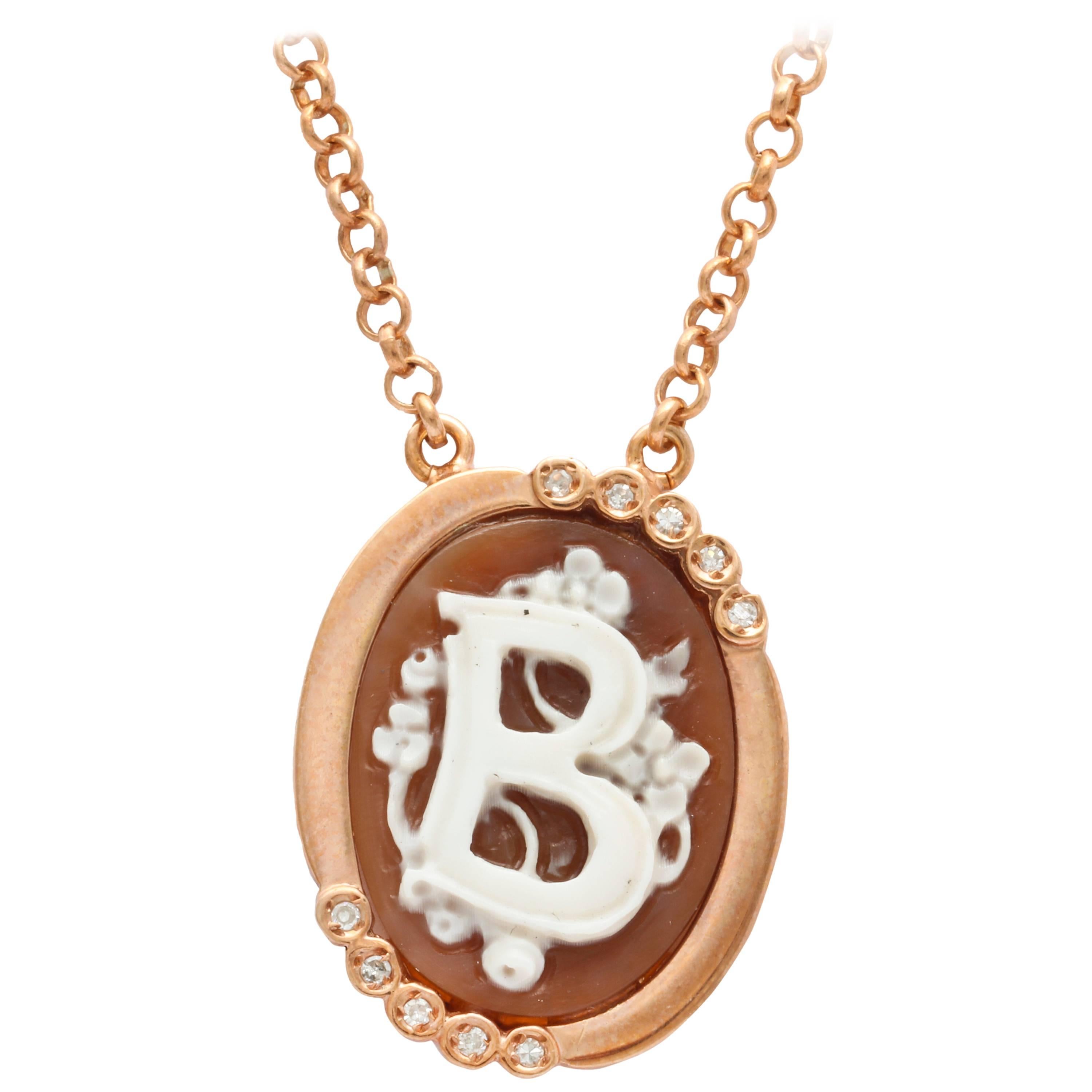 Amedeo Intial "B" Cameo Necklace For Sale