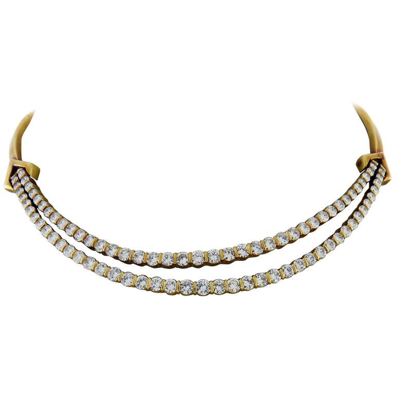 Round Diamond Gold Choker Necklace For Sale at 1stdibs