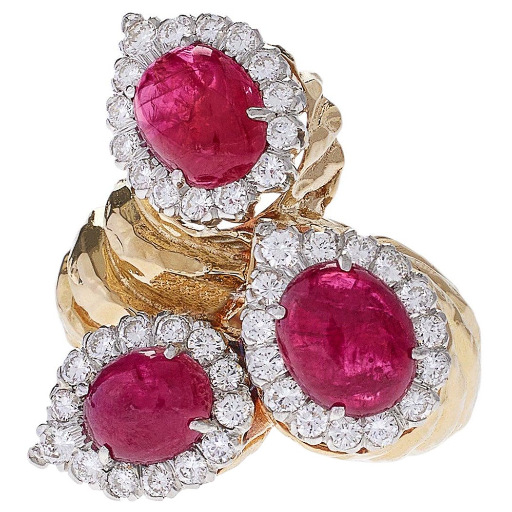 David Webb Ruby and Diamond Three Stone Ring