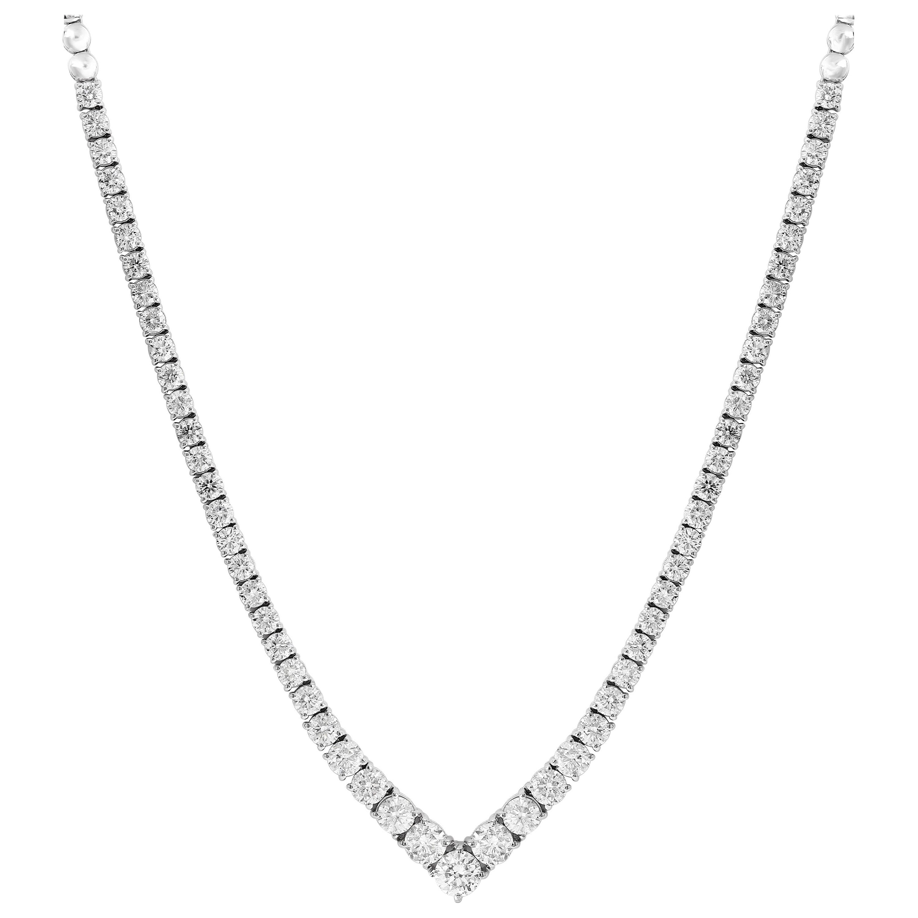 13.03 Carat Round Brilliant Diamond Graduating Necklace in 14K White Gold